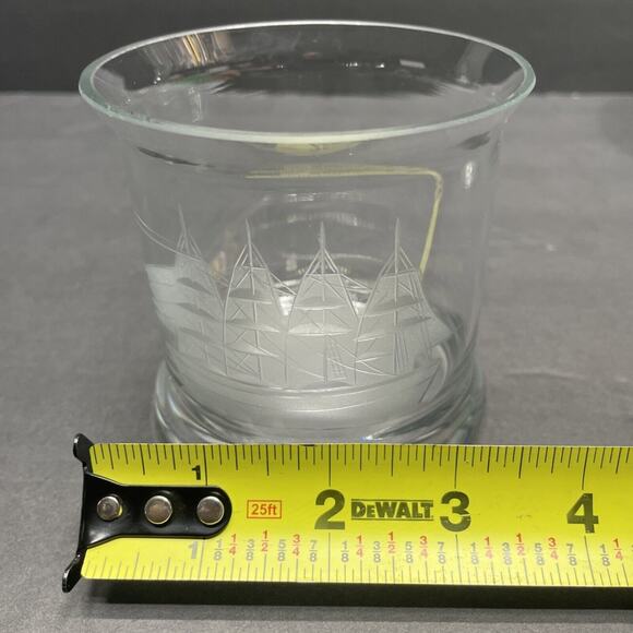 Glass Decanter & 2 Rocks Glasses w/Etched Sailing Ship Frosted White Nautical - Picture 7 of 8